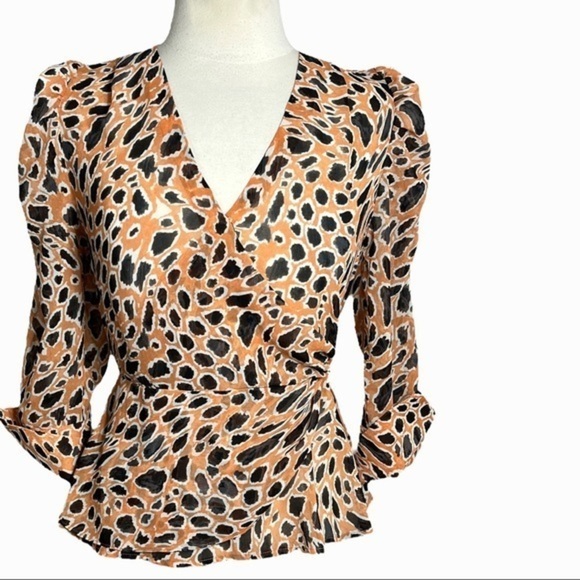 Anthropologie J.O.A. Animal Print Peplum Blouse size S orange and black - Picture 1 of 12